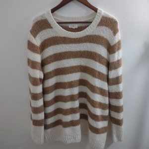 Lou & Grey Women Striped Over Size Knit Long Sleeve Crew Neck XL Sweater Retro